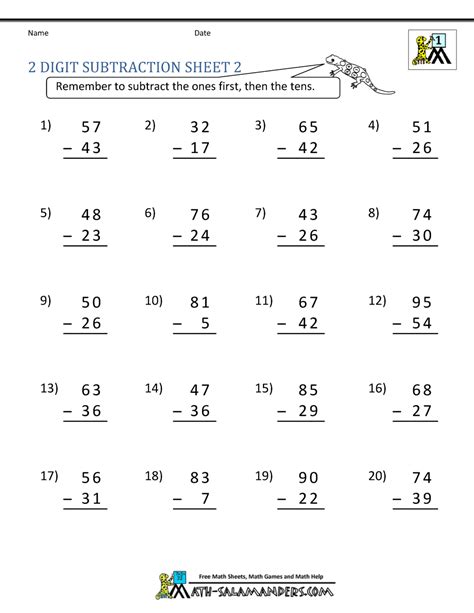 Subtraction Math Worksheets .
